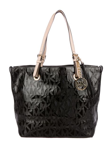 michael kors large nubuck leather tote|Michael Kors black patent tote.